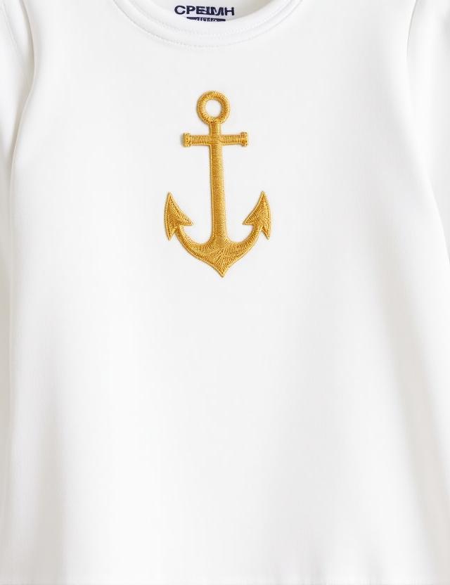 Maglia bianca con ricamo ancora dorata