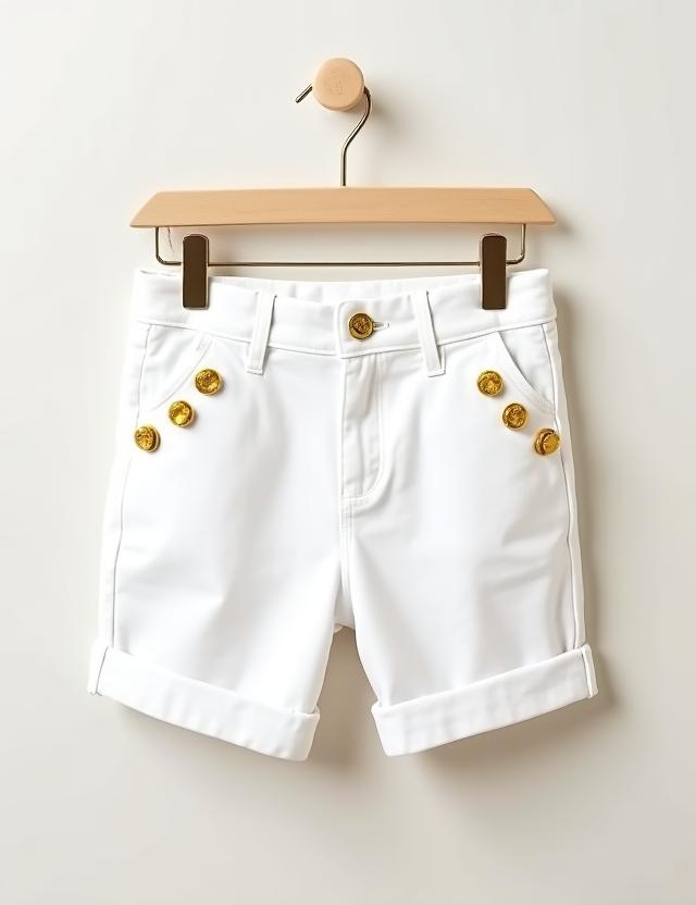 Shorts di lino bianchi con bottoni dorati