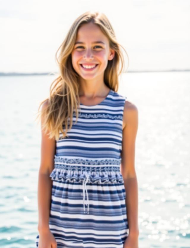 Vestito a righe blu e bianco per bambina